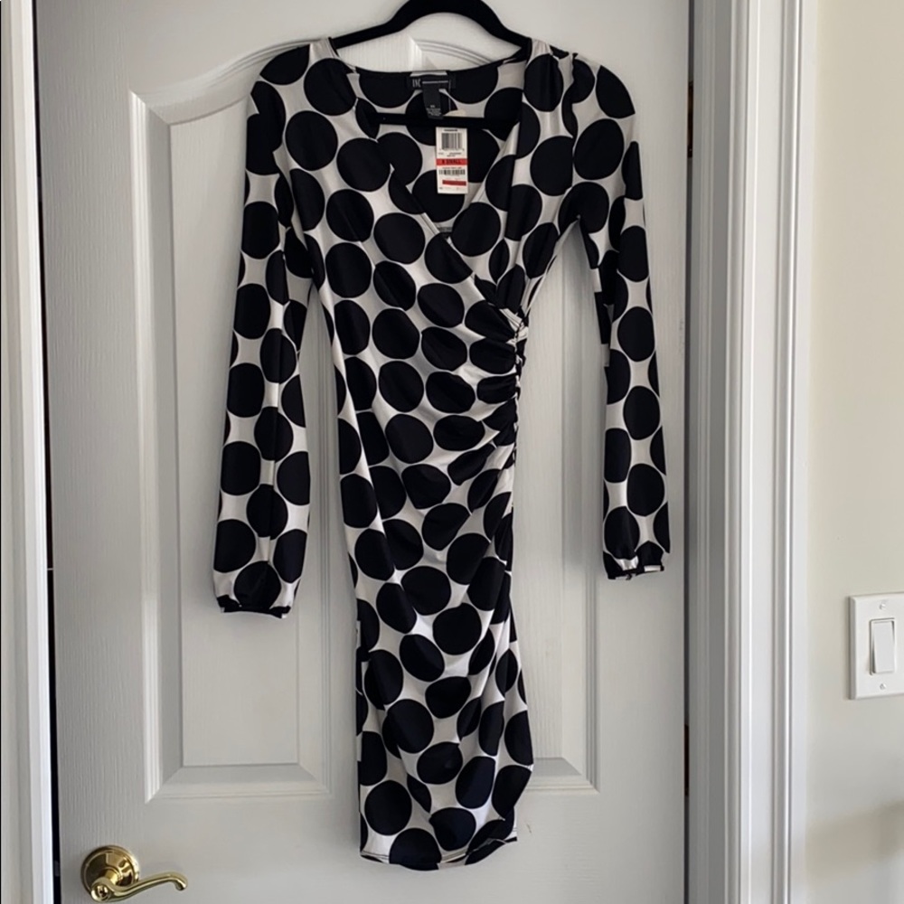 INC long sleeve polka dot dress XS